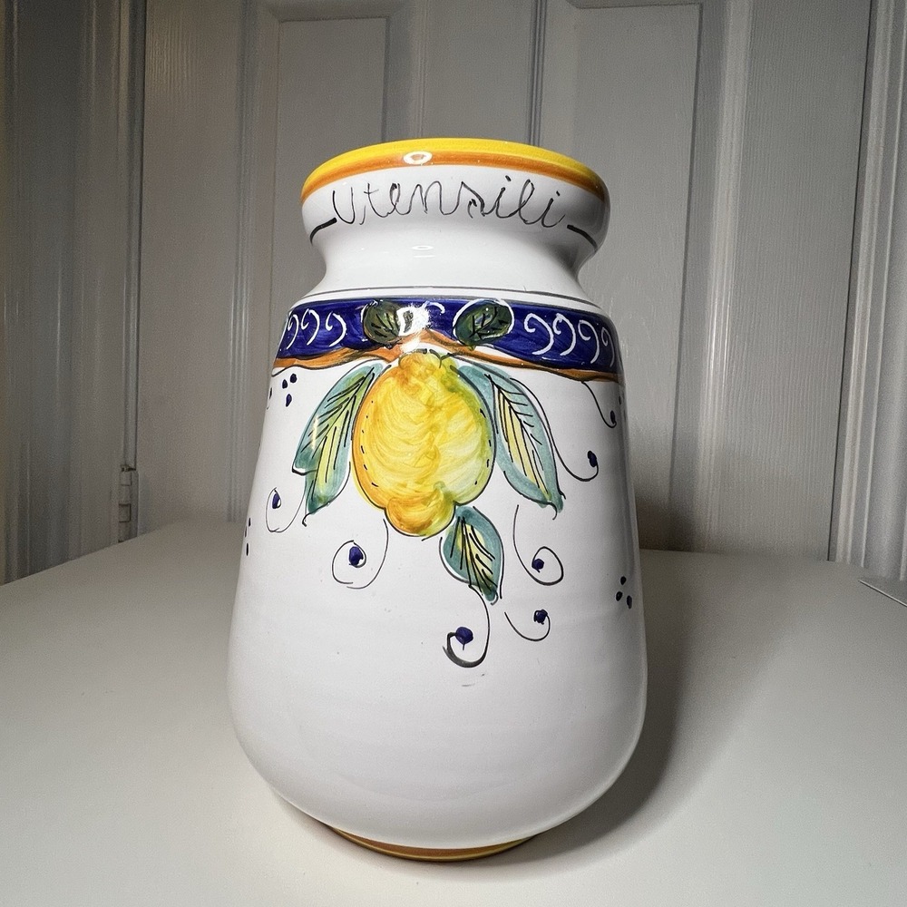 Hand-Painted Alcantara Ceramic Utensil Holder Deruta Italy